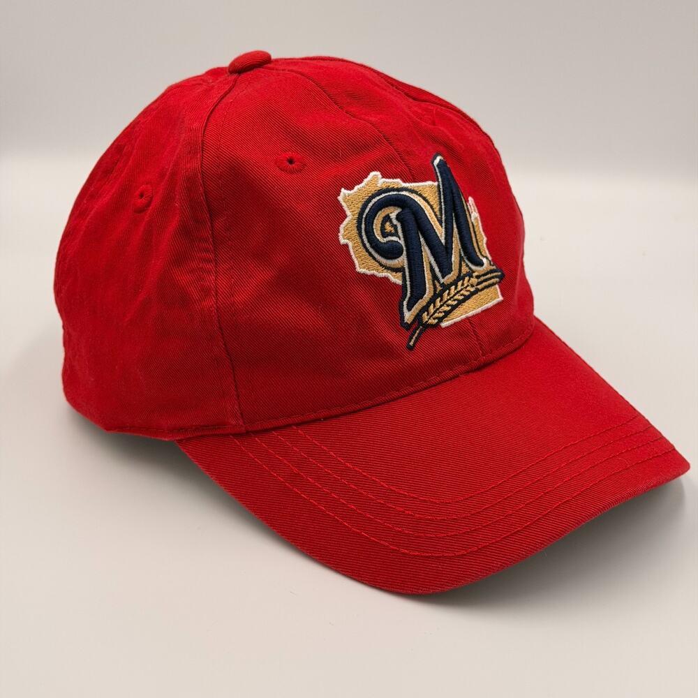 Puma Milwaukee Brewers Embroidered Logo Adjustable Baseball Hat MLB Red